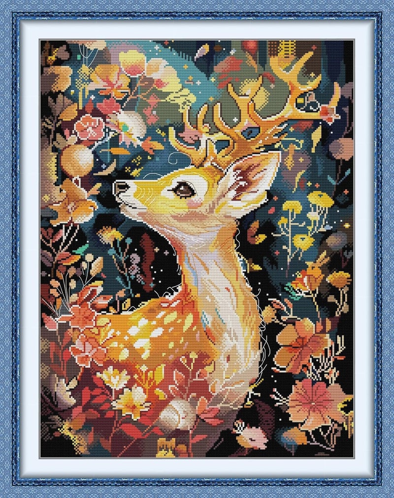 Maydiyer Counted Cross Stitch Kits for Adults,14CT Unprinted Pattern Embroidery Kits for Beginners,Easy Cross-Stitch Set DMC Threads Needlework-Fortune Deer 16.9''×21.7'' - Image 1